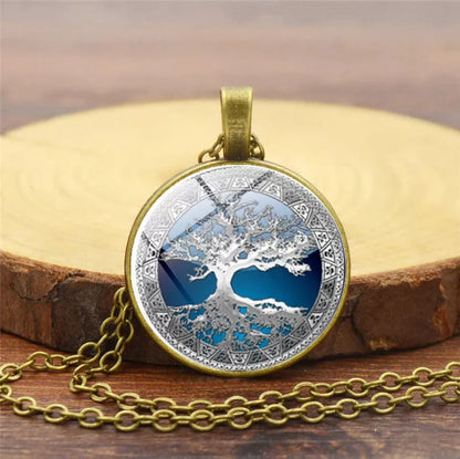 Celtic Tree Time Gemstone Necklace Pendant in alloy with electroplated finish