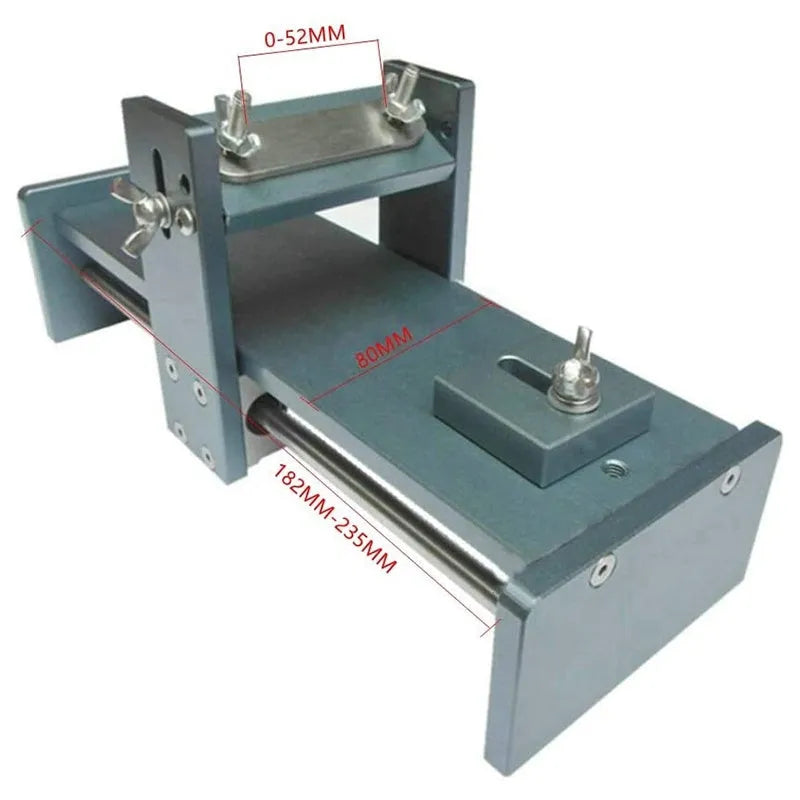 Fixed angle sharpening tool made of aluminium and stainless steel for sharpening woodworking chisels and planers.