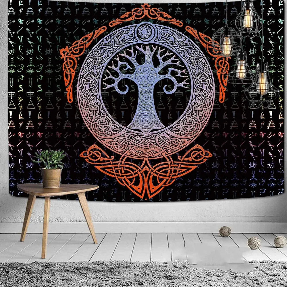 Polyester tapestry with 3D digital printing showing depth effect, available in 22 colours including army green and violet