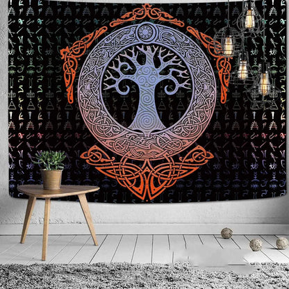 Polyester tapestry with 3D digital printing showing depth effect, available in 22 colours including army green and violet