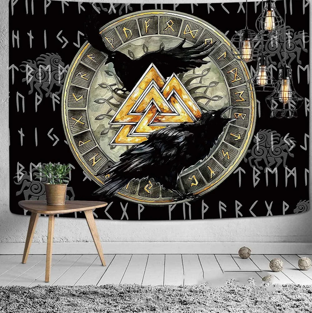 Polyester tapestry with 3D digital printing showing depth effect, available in 22 colours including army green and violet