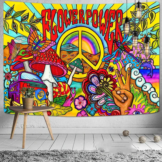 Polyester tapestry with 3D digital printing showing depth effect, available in 22 colours including army green and violet