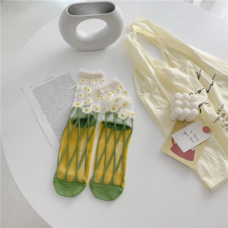 Vibrant retro breathable glass silk socks for women in summer colors