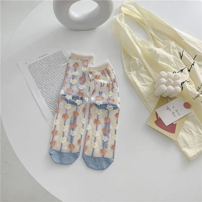Vibrant retro breathable glass silk socks for women in summer colors