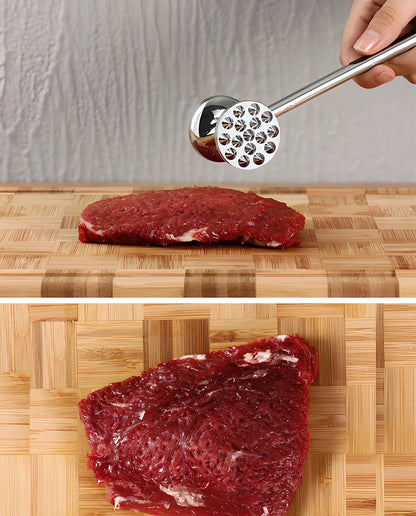 Zinc alloy meat hammer measuring 22x5.5cm for steak tenderising with flat pounding surface