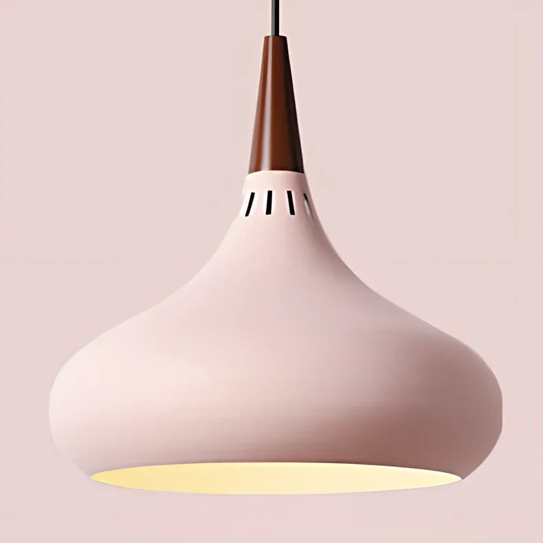 Modern solid wood chandelier with aluminium frame and single LED light head