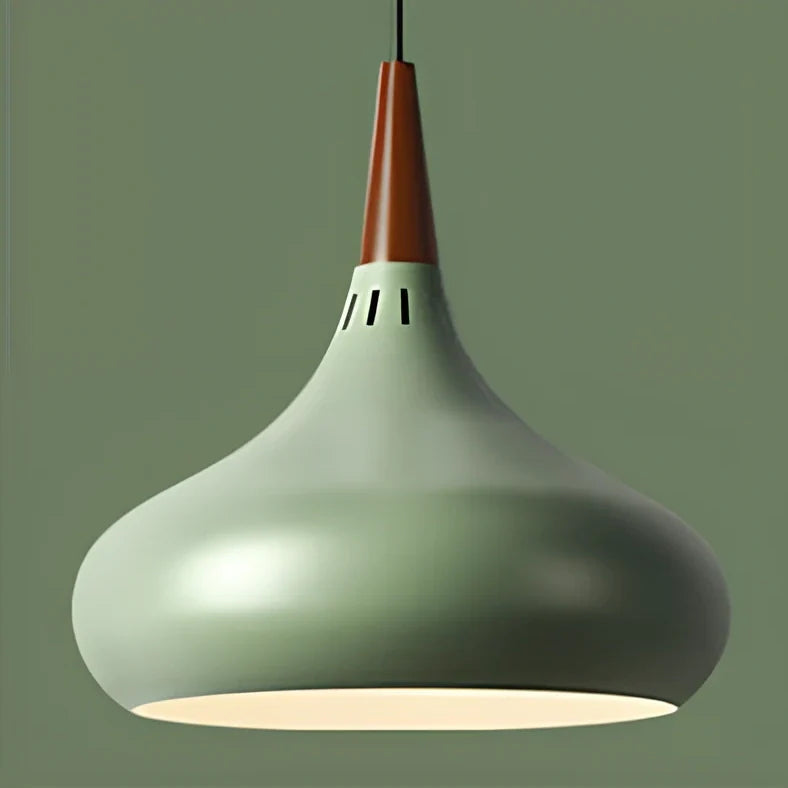 Modern solid wood chandelier with aluminium frame and single LED light head