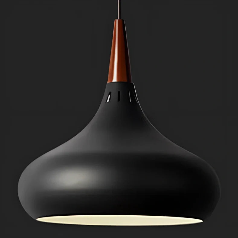 Modern solid wood chandelier with aluminium frame and single LED light head