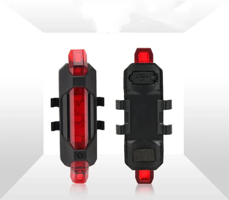 USB rechargeable bike light set with front and rear safety lights for cycling in various modes and colors
