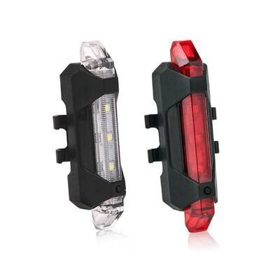 USB rechargeable bike light set with front and rear safety lights for cycling in various modes and colors