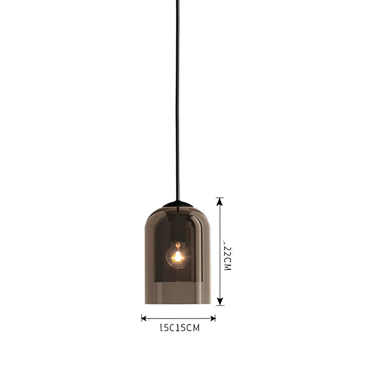 Nordic wall lamp with glass shade in amber colour, E27 holder, and compact 15 mm dimensions for wall mounting.