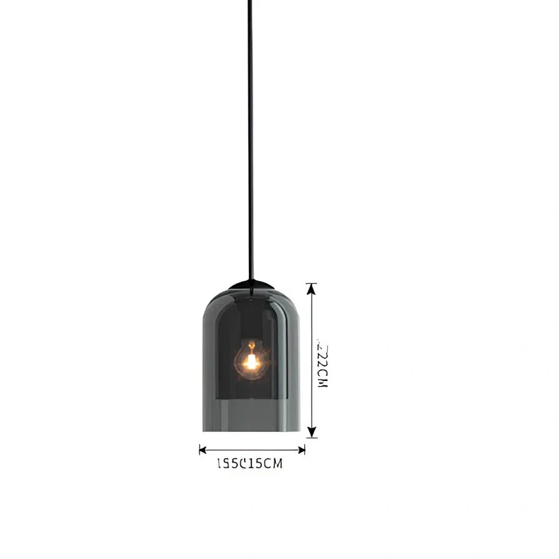 Nordic wall lamp with glass shade in amber colour, E27 holder, and compact 15 mm dimensions for wall mounting.