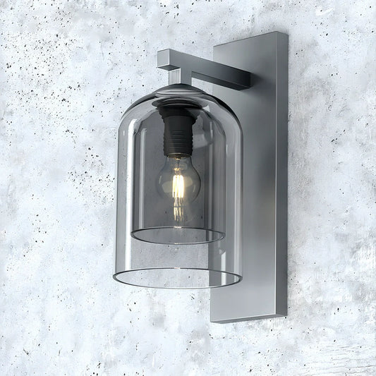 Nordic wall lamp with glass shade in amber colour, E27 holder, and compact 15 mm dimensions for wall mounting.