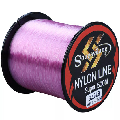 Sougayilang 500M Monofilament Fishing Line spool in blue, green, purple, and red options