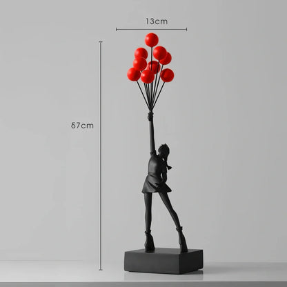 Bubble Girl natural resin sculpture ornament in white with red ball, 10-15 cm tall hanging modern decor piece