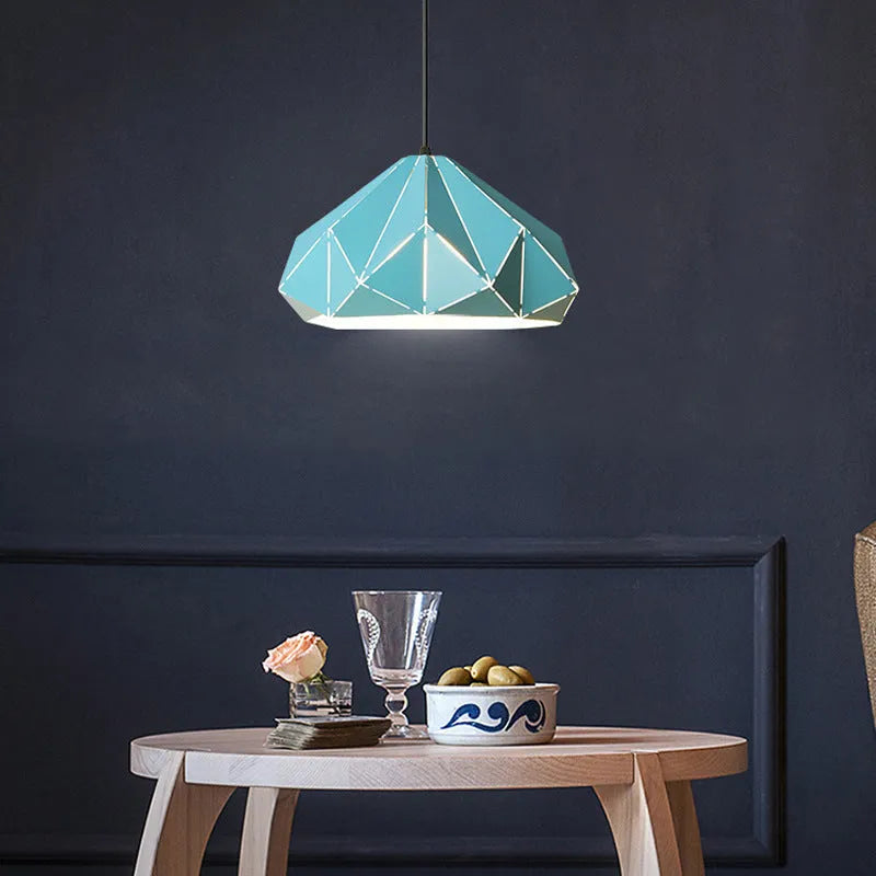 Nordic geometric iron chandelier with single head design in black or white colour options
