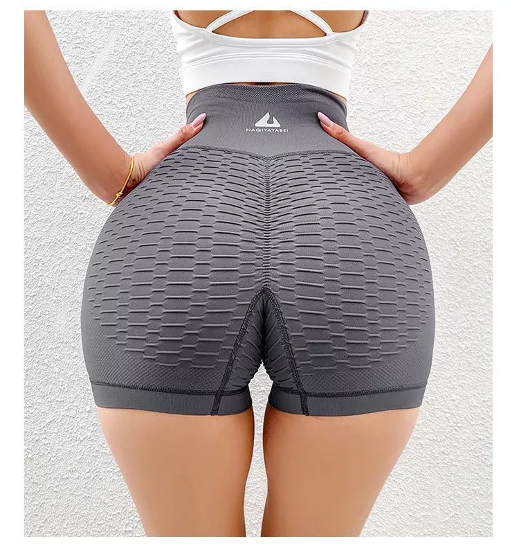 High-waisted Jacquard Peach Hip Yoga Shorts in various colors