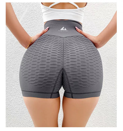 High-waisted Jacquard Peach Hip Yoga Shorts in various colors