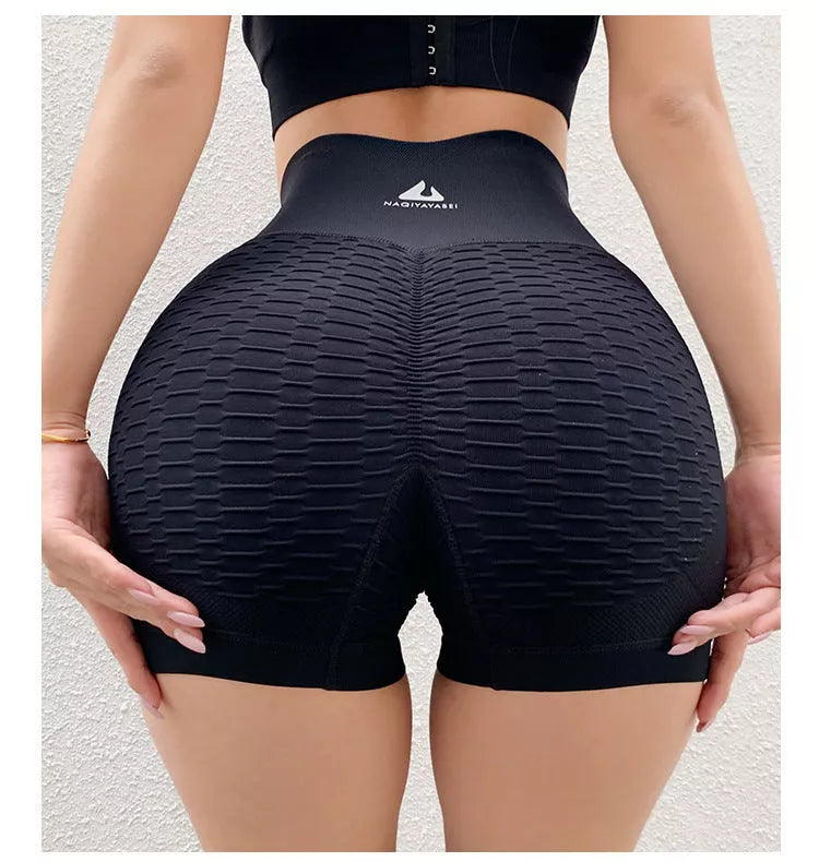 High-waisted Jacquard Peach Hip Yoga Shorts in various colors