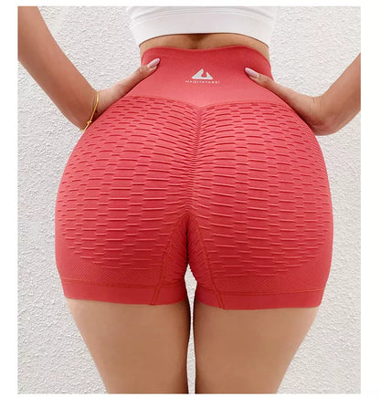 High-waisted Jacquard Peach Hip Yoga Shorts in various colors