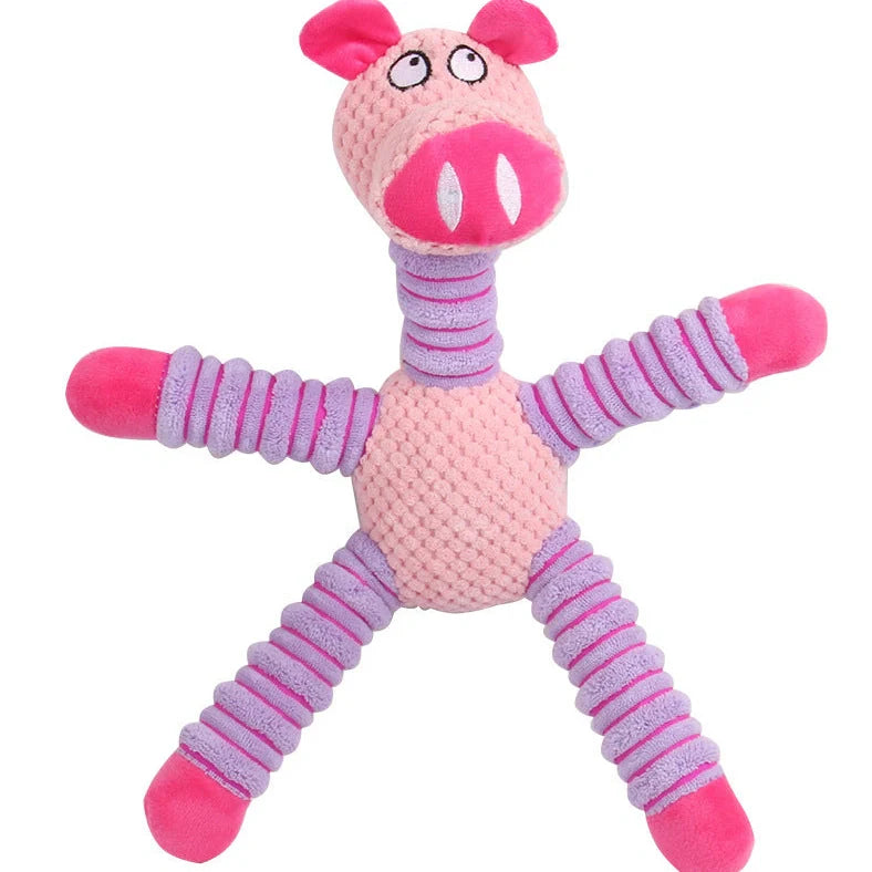 Brown corn velvet plush animal toy for pets showing 41x35cm dimensions and bite-resistant construction