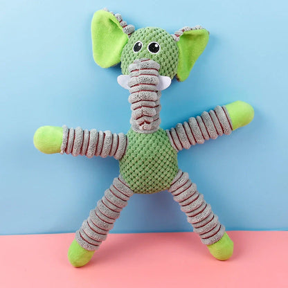 Brown corn velvet plush animal toy for pets showing 41x35cm dimensions and bite-resistant construction