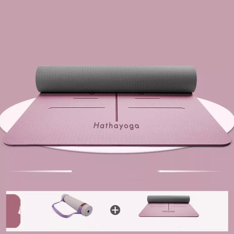 Non-slip yoga mat for beginners with asana guide lines in galaxy gray and ice ink blue