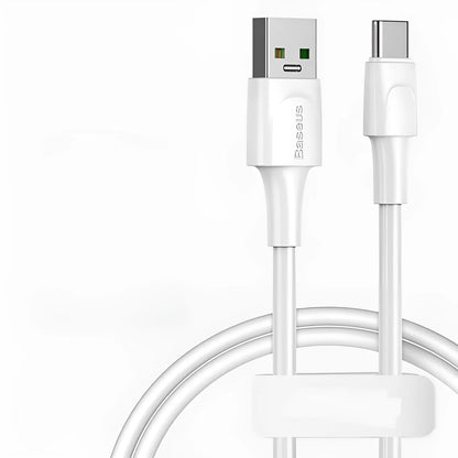Baseus black and white Android fast charge cables with Micro USB connectors in 1m and 2m lengths.
