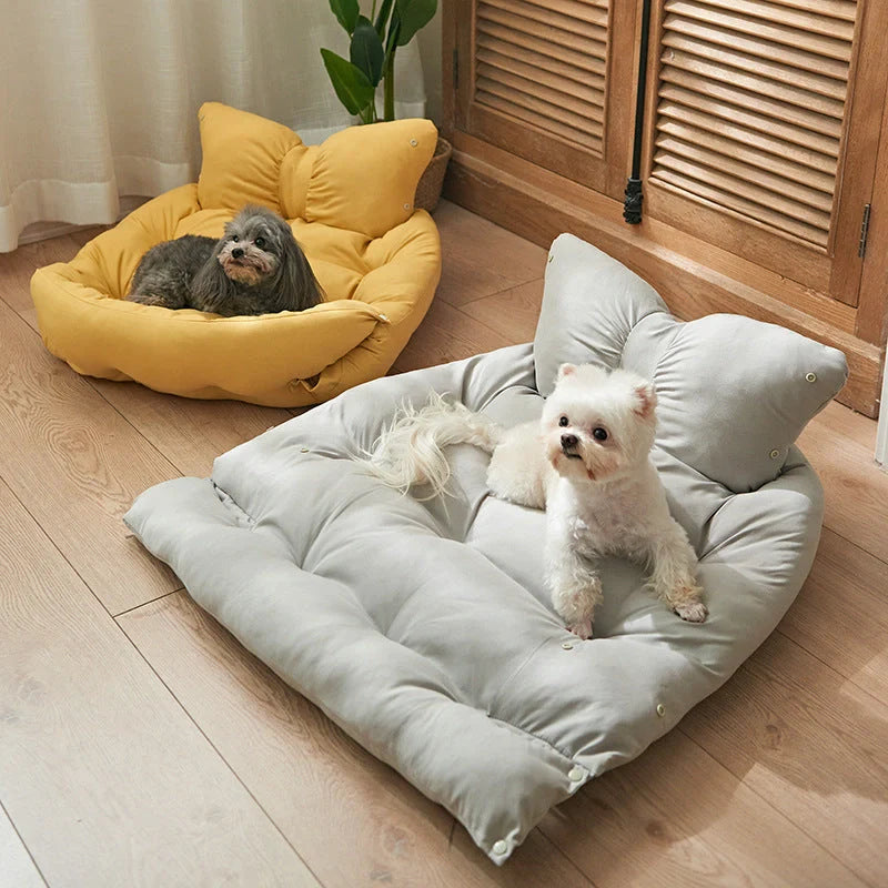 Four Seasons Universal Pet Mattress in light pink, yellow, and blue, suitable for small, medium, and large pets