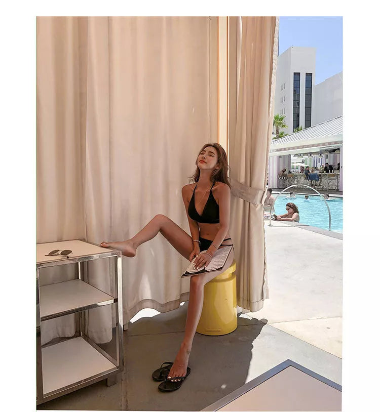 Black deep V slim swimsuit with chest pad for women, made from quick-drying polyester