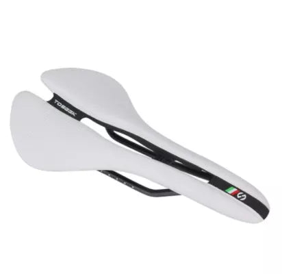 Comfortable long-distance bicycle saddle with high steel plastic base in black, white, or red