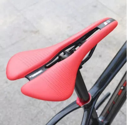Comfortable long-distance bicycle saddle with high steel plastic base in black, white, or red