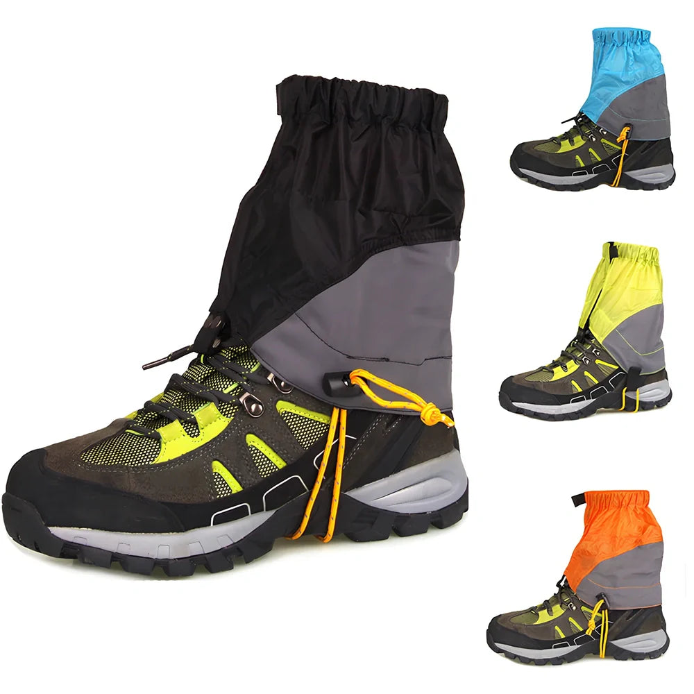 Breathable black nylon foot covers, 22cm width, protecting against sand and splashes for hiking and running