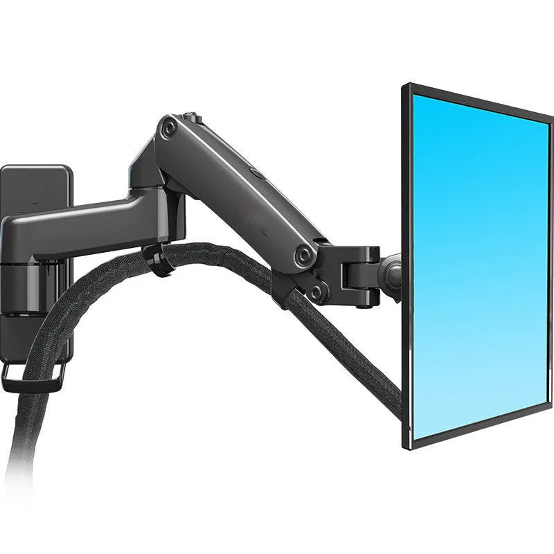 Black aluminium alloy wall mount for computer monitor with telescopic arm and rotating screen bracket
