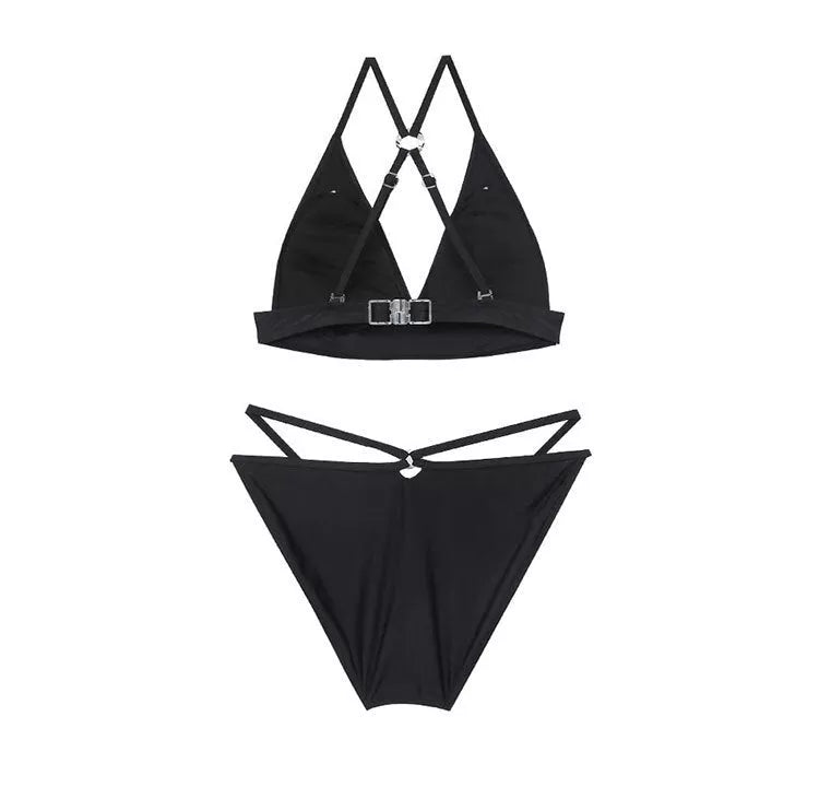 Black deep V slim swimsuit with chest pad for women, made from quick-drying polyester