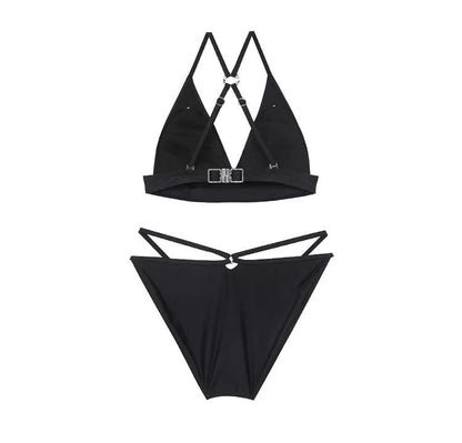 Black deep V slim swimsuit with chest pad for women, made from quick-drying polyester