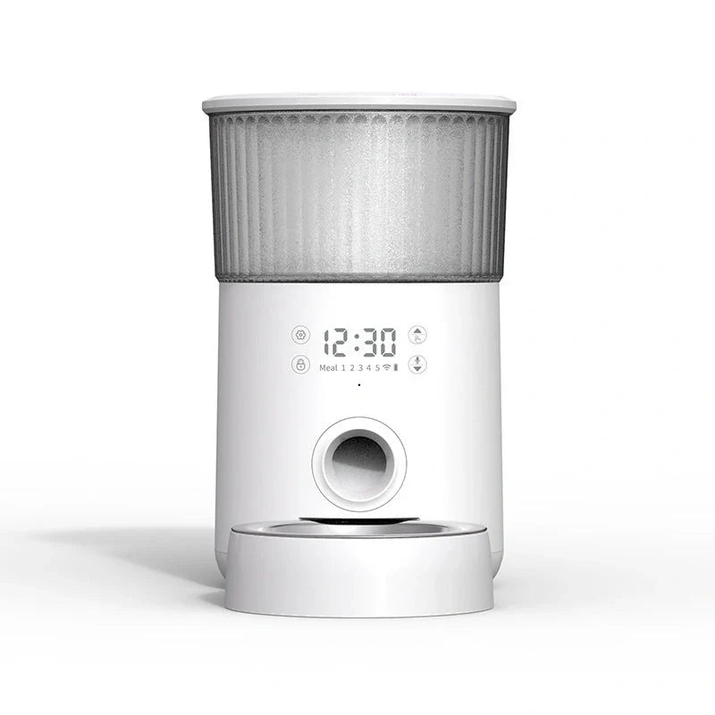 Smart automatic pet feeder with water fountain for cats and dogs, customizable meal portions, voice recording