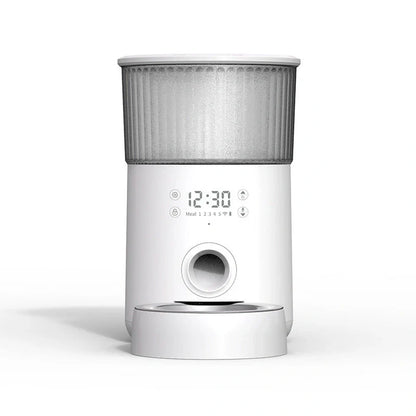 Smart automatic pet feeder with water fountain for cats and dogs, customizable meal portions, voice recording