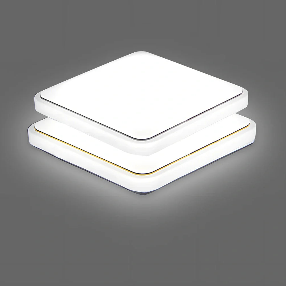 Square ceiling lamp with rectangular shade in gold or silver finish, dimensions 22x22cm, 30x30cm, or 40x40cm