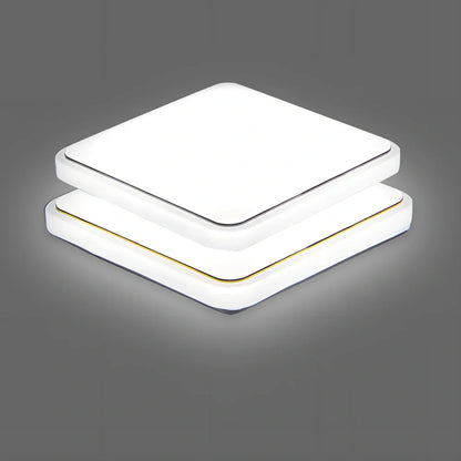 Square ceiling lamp with rectangular shade in gold or silver finish, dimensions 22x22cm, 30x30cm, or 40x40cm