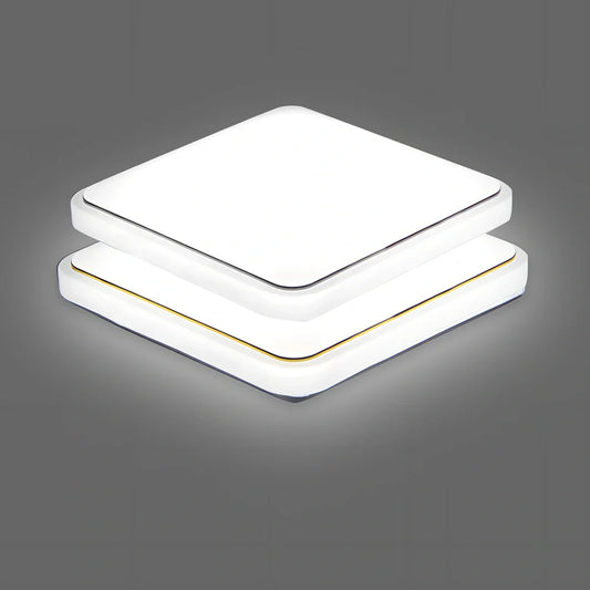 Square ceiling lamp with rectangular shade in gold or silver finish, dimensions 22x22cm, 30x30cm, or 40x40cm