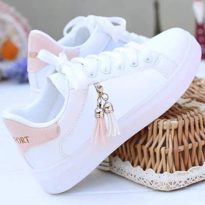 White mesh women's fashion shoes with PU leather upper and rubber sole