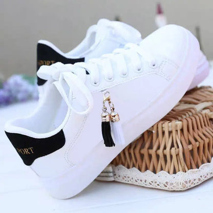 White mesh women's fashion shoes with PU leather upper and rubber sole