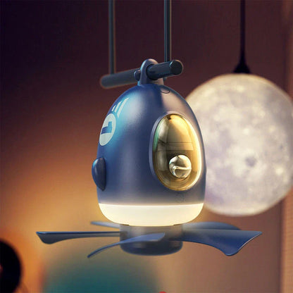 Airplane-shaped USB ceiling fan with adjustable wind speed and lighting, perfect for nurseries, bedrooms, and offices
