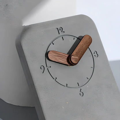 Nordic desktop clock with grey finish measuring 10x13.5x3.8cm with walnut details