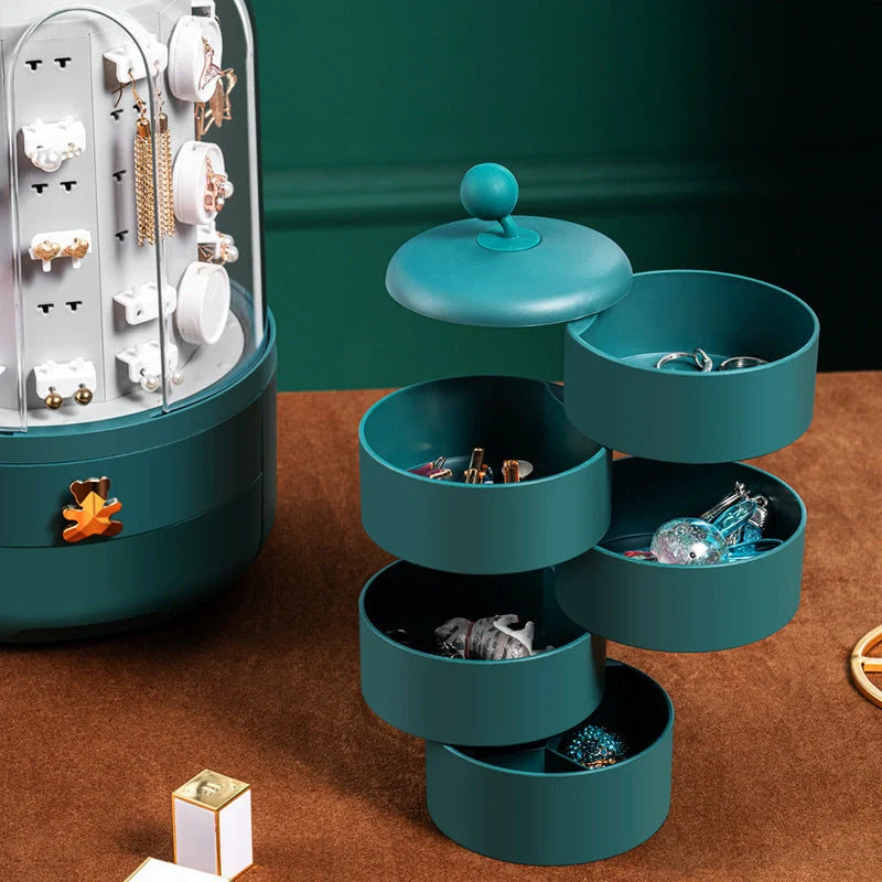 Fashion 360 Rotating Jewelry Box with transparent dust cover and castle-like design
