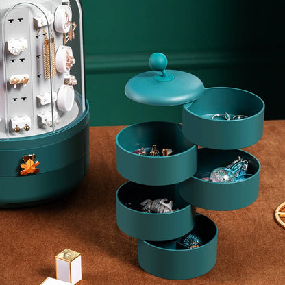 Fashion 360 Rotating Jewelry Box with transparent dust cover and castle-like design