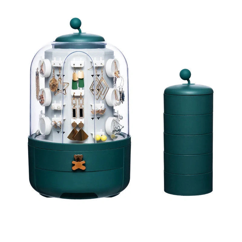 Fashion 360 Rotating Jewelry Box with transparent dust cover and castle-like design