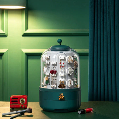 Fashion 360 Rotating Jewelry Box with transparent dust cover and castle-like design