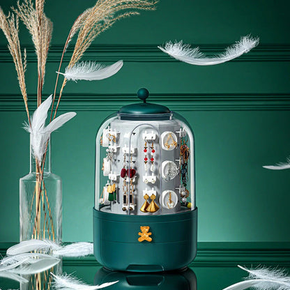 Fashion 360 Rotating Jewelry Box with transparent dust cover and castle-like design